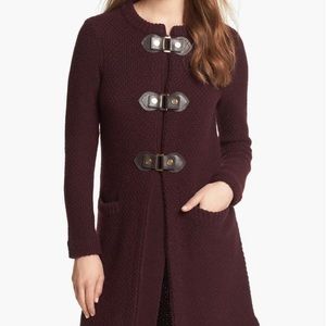 Tory Burch Burgandy Colette Sweater Duster Coat w Buckles Size L